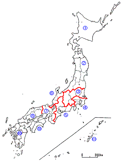 日本地図（地域区分Ａ）