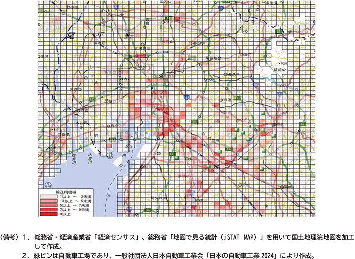 図表２－７　愛知県輸送用機械　メッシュ地図（2021年）