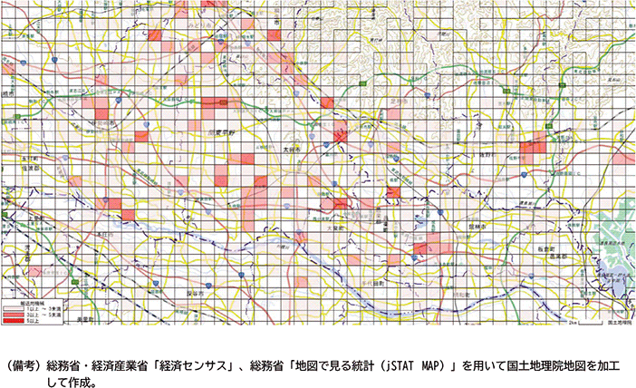 図表２－11　群馬県輸送用機械　メッシュ地図（2021年）