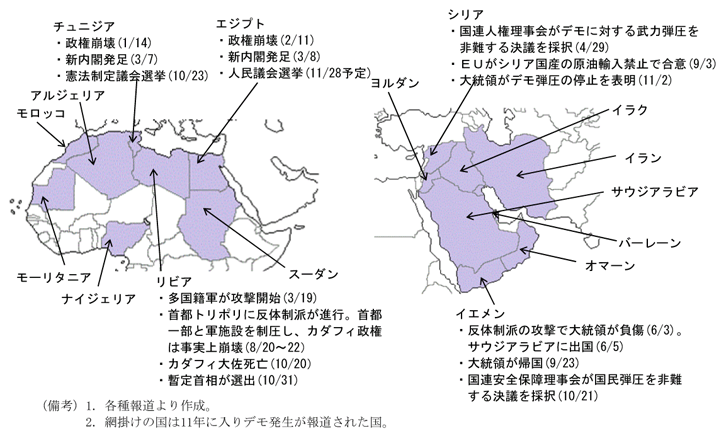 2011年に入ってからの中東・北アフリカ情勢