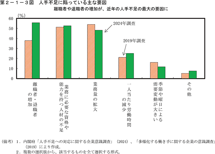 第2-1-3図　人手不足に陥っている主な要因