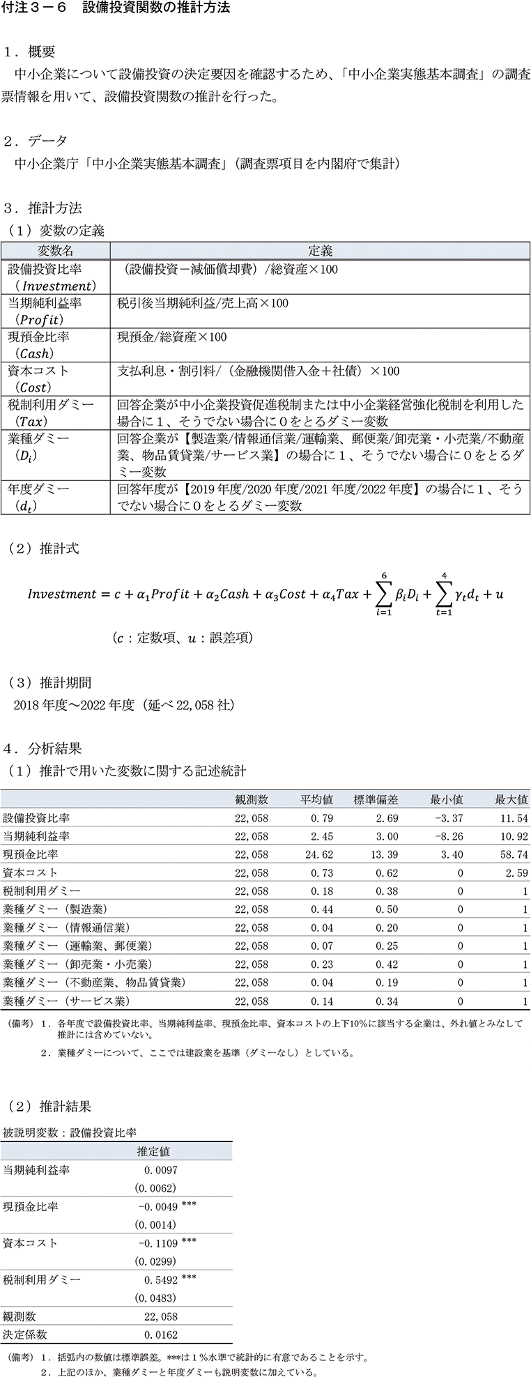付注3-6　設備投資関数の推計方法