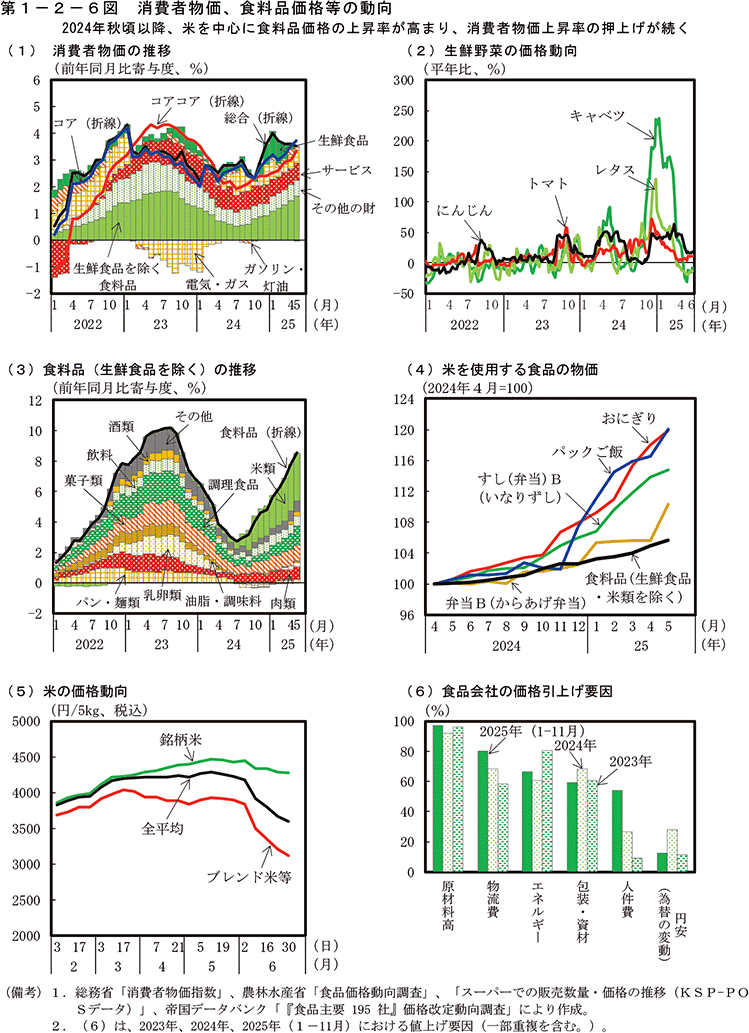 第1-2-6図　消費者物価、食料品価格等の動向