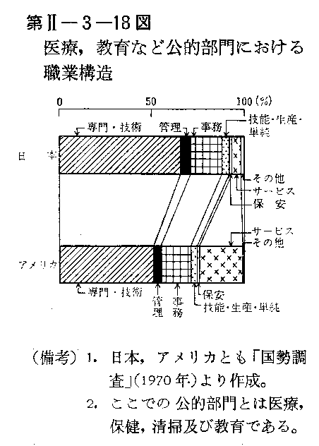 第II-3-18図　医療,教育など公的部門における職業構造